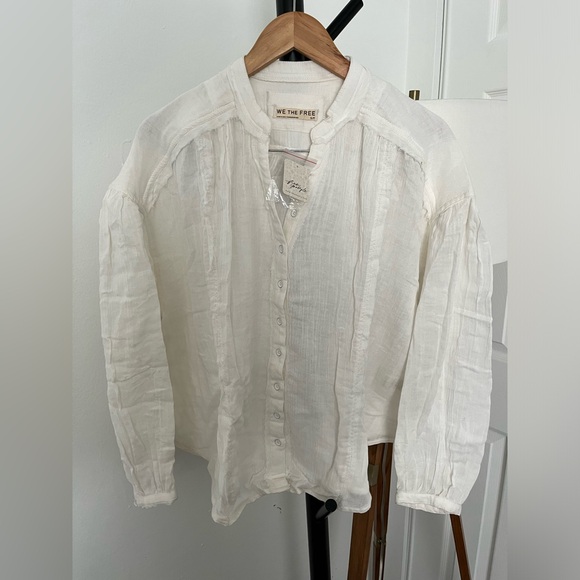 NWT FREE PEOPLE WE THE FREE Valley Double Cloth Shirt In Clean Ivory MSRP $108 - Picture 7 of 11